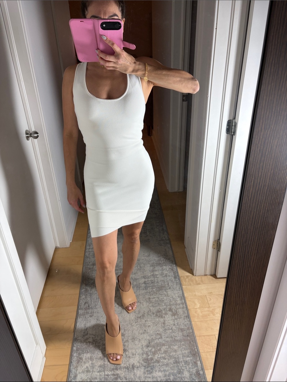 BCBGMaxAzria White Scoop Neck Mini Bodycon Dress